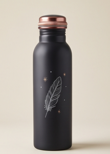 Bouteille d'eau en cuivre émaillée artisanale, motif plume noire de luxe, flacon ayurvédique pour le fitness, récipient écologique pour boissons - Product Image 3