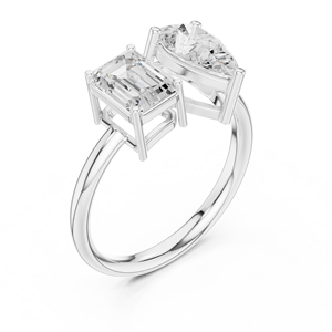 Anillo de compromiso y aniversario de boda clásico Toi et Moi de doble perspectiva con esmeralda y perla, chapado en oro de 18 quilates con diamantes - Product Image 5