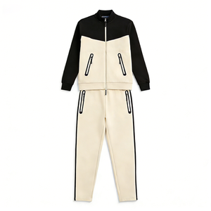 Chándal de invierno para hombre con bloques de color, cuello alto, elástico en cuatro direcciones, peso medio, transpirable, de secado rápido, estampado, con bolsillo con cremallera, ropa deportiva informal. - Product Image 3