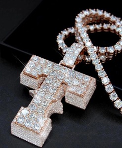 Colgante Personalizado con Letra T, Alfabeto Hip Hop, Inicial, Plata de Ley 925, Joyería de Lujo con Moissanita VVS1 - Product Image 3