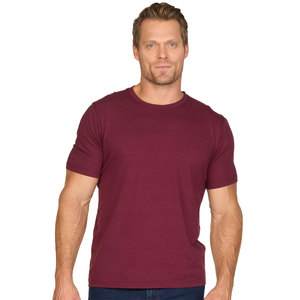 T-shirt en coton uni couleur vin à manches courtes pour homme, coupe ajustée, col rond, basique - Product Image 1