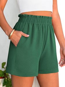 Shorts pour femmes en molleton bouclette, taille haute, écologiques, séchage rapide, respirants, motif floral, élasthanne/polyester, taille élastique, pour la détente - Product Image 4