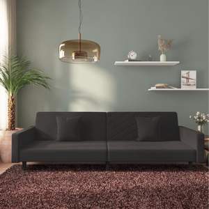 Sofá Cama de Terciopelo Negro 100% Poliéster con Estructura de Madera y Detalles de Plástico - Product Image 1