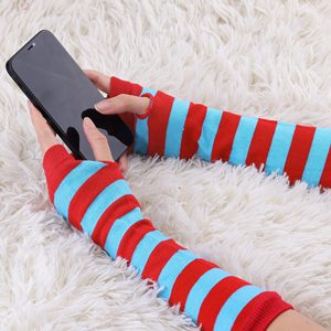 Manchons de bras rayés rouge et bleu unisexes pour adultes, respirants, tricotés, pour le cyclisme et les activités de plein air - Product Image 3