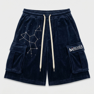 Shorts Cargo Unisex de Terciopelo con Estrella de Diamantes de Imitación, Ropa Urbana de Lujo, Moda de Verano, Secado Rápido, Ecológicos, Maluza Industries - Product Image 1