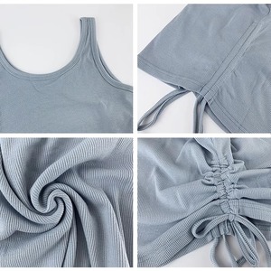 Débardeur côtelé sans manches pour femme, couleur unie, col rond, détail froncé, crop top décontracté, respirant, en coton et élasthanne - Product Image 6