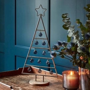 Centre de table de Noël moderne en fil d'acier avec étoile en sommet et ornements en verre bleu - Product Image 1