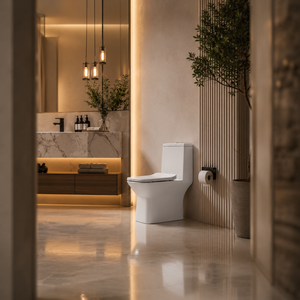 WC monobloc en porcelaine minimaliste à double chasse, à sortie verticale (P-trap/S-trap), cuvette à poser au sol, 1,0-1,28 GPF, nettoyage facile, buse mobile - Product Image 3