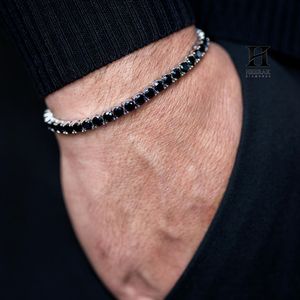 Bracelet de tennis de luxe pour homme en pierre noire, bracelet en diamant simulé taillé rond doré pour homme - Product Image 3
