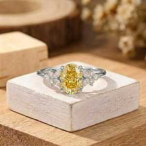 10K 14K 18K Solid Gold Yellow Oval & Round Lab Grown Diamond Engagement Ring Vintage Cluster Side Stones Halo Wedding Ring - Product Image 3