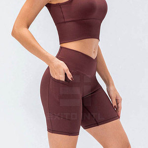 OEM Custom Logo Breathable Women Yoga Shorts High Waisted Elastic Waist Spandex/Nylon Seamless <b>Push</b> up - Product Image 3
