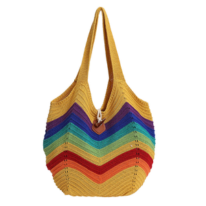 <b>Rainbow</b> stripe large capacity knitted <b>bag</b> Relaxed shoulder <b>bag</b> - Product Image 1