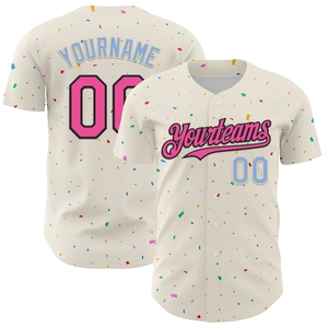 Maillot de baseball authentique OMMIZ INDUSTRY, motif 3D personnalisé rose, noir et bleu clair, avec confettis, le plus vendu en gros - Product Image 1