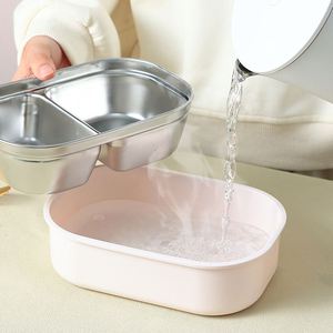 Large Capacity Portable Stainless Steel <b>Lunch</b> <b>Box</b> Grid Water Insulation Simple Solid Color Sealed Workbox for Students Office - Product Image 3