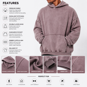 Wholesale High Quality Custom Logo Acid Washed Pullover Regular Fit Solid Color Unisex Autumn HOODED <b>Sweatshirt</b> For <b>Men</b> - Product Image 4