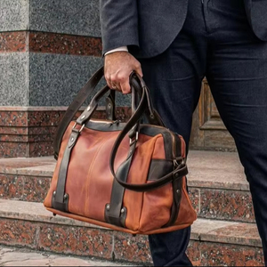 Sac de voyage en cuir pleine fleur vintage, sac de week-end pour homme et femme, grande capacité, léger, portable, bagage direct usine - Product Image 1