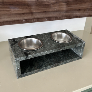 Gamelle surélevée de luxe en marbre vert pour animaux de compagnie, ensemble de deux bols en acier inoxydable, station moderne surélevée pour l'alimentation et l'eau des chiens et des chats - Product Image 5