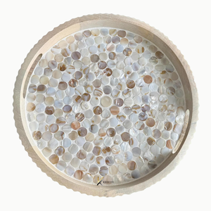 Juego de bandejas de servir de madera con nácar dorado, elegantes, hechas a mano, ecológicas, duraderas e impermeables, para el hogar, al por mayor, personalizadas OEM/ODM - Product Image 2
