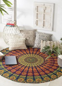 Tapiz Redondo para Colgar en la Pared, Estilo Hippie, Mandala Bohemio, Intrincado Tapiz Indio, Cubrecama de 70 Pulgadas (178 cm), Azul y Amarillo - Product Image 2
