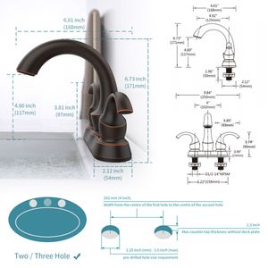 Rubinetto da bagno a 2 maniglie Swan Style da 4 pollici, in bronzo lucidato a olio, con aeratore e scarico a scomparsa, per lavabo. - Product Image 2