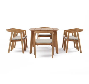 ชุดโต๊ะรับประทานอาหารกลางแจ้งไม้สักแท้สไตล์มินิมอลทันสมัย พร้อมเก้าอี้ 6 ตัว สไตล์สแกนดิเนเวียน เฟอร์นิเจอร์สำหรับสวน ลานบ้าน วิลล่า รีสอร์ท - Product Image 2