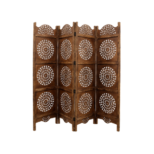 Paravent pliant en bois sculpté à la main indien à 4 panneaux, écran d'intimité pour la maison, le bureau, le salon, le studio, la décoration de la salle de séjour - Product Image 1