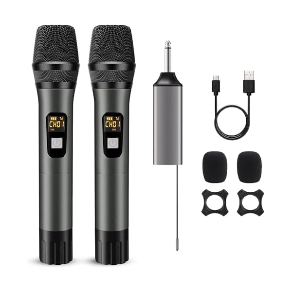 Portable Karaoke Microphone Wireless Handheld Mic Wireless Microphones with Receiver for Home Party Singing Speaker