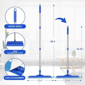 17.5\" Professional Microfiber Floor Cleaning <b>Mop</b> Stainless Steel <b>Handle</b> 2 Reusable Washable Pads Wet Dust Steam <b>Mop</b> Cleaners - Product Image 2