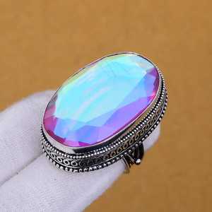 Bague en topaze arc-en-ciel mystique, faite à la main, en argent sterling 925, bijoux bohèmes vintage, bague pour femmes, vente en gros - Product Image 6