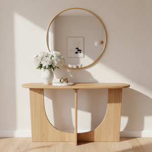 TABLE DE CONSOLE / TABLE D'APPUI en bois d'hévéa durable et placage de chêne MDF pour salle à manger et restaurant, décoration intérieure, couleur beige - Product Image 2