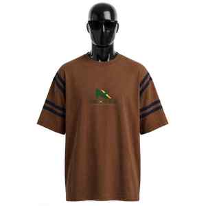 NEXTEX Unisex Sleeve <b>Stripe</b> <b>T</b> <b>Shirt</b> Caramel Navy Soft Cotton Jersey Crew Neck Casual Tee - Product Image 1
