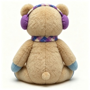 Ours en peluche personnalisé, ours en peluche d'hiver, ours en peluche avec cache-oreilles et écharpe, adorable jouet en peluche ours beige - Product Image 3