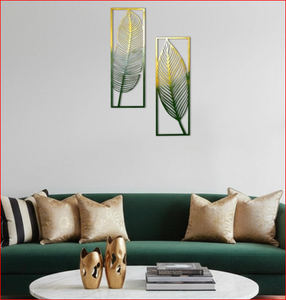 Décoration murale en feuilles métalliques, ensemble de 2 tons contrastés (24x16 pouces) – Art mural moderne pour salon, chambre, hôtel, restaurant - Product Image 5