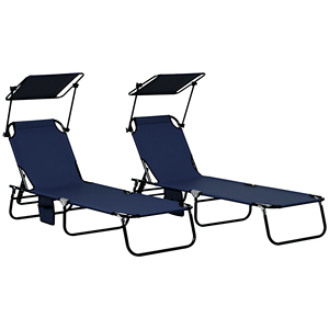 Set di 2 Sedie a Sdraio Pieghevoli in Vimini e Corda con Tettuccio Parasole, Schienale Reclinabile e Telaio in Acciaio - Product Image 1