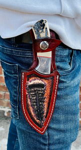 Cuchillo de caza OEM Wirecut de acero de Damasco, tipo Skinner, con mango de asta de ciervo, hoja fija, para camping, actividades al aire libre y EDC, con funda de cuero. - Product Image 5