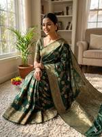 LD CREATION Saree Banarasi de Luxe en Soie Pure, Tissage Zari Doré, Pallu Riche, Réversible, pour Mariage Traditionnel Indien et Soirée de Créateur