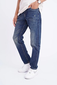 Jeans de Mezclilla Tejida Azul Lavado para Hombre, Corte Recto, Cintura Media, Casual, Algodón Elástico, Clásico, Uso Diario, Resistente, Estilo Urbano - Product Image 4