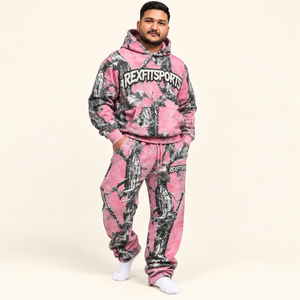 Ensemble de survêtement en polaire camouflage rose de qualité supérieure, sweat à capuche et pantalon de jogging personnalisés, vêtements de sport, vente en gros, fabricant OEM ODM, REXFITSPORTS Apparel - Product Image 5