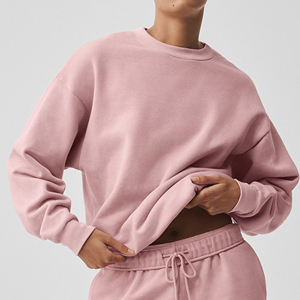 Sweat-shirt en coton respirant pour femme, manches longues, décontracté, couleur unie, vente en gros - Product Image 1