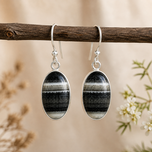 Wholesale 925 Sterling Silver Natural Zebra Jasper Gemstone Handcrafted Oval Bohemian Style Dangle <b>Drop</b> Earrings for Gift Party - Product Image 2