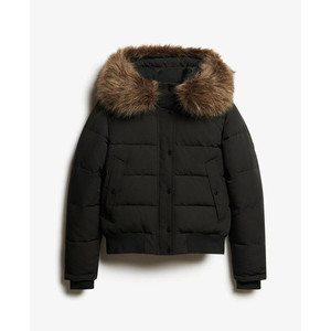 Men's <b>Hooded</b> Puffer <b>Jacket</b> with <b>Fur</b> Trim Windproof Winter Casual Regular Fit Polyester Shell Zipper Closure Front Logo - Product Image 3