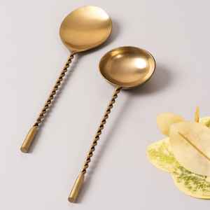 Achetez un ensemble de cuillères à salade en acier inoxydable plaqué or, design moderne, passe au lave-vaisselle, pour la cuisine, les hôtels et les restaurants - Product Image 5