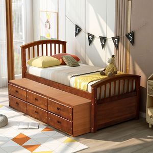 Letto a piattaforma in legno massello Orisfur Twin Size con 6 cassetti per bambini - Product Image 3