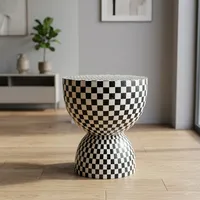 Table d'appoint tambour en os incrusté noir et blanc, faite à la main, moderne et décorative, pour salon, chambre et mobilier de maison