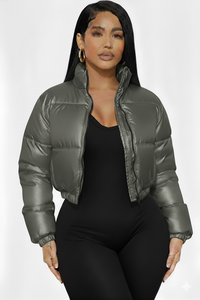Veste matelassée en toile tricotée respirante grande taille personnalisée pour femme, col large uni, vente en gros pour l'hiver - Product Image 4