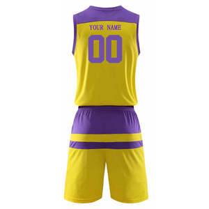 Uniforme de Baloncesto Personalizado Amarillo y Morado, Conjunto de Camiseta con Cuello en V y Pantalones Cortos para Hombre, Secado Rápido, Estilo Deportivo, Ropa de Equipo, Servicio OEM - Product Image 3
