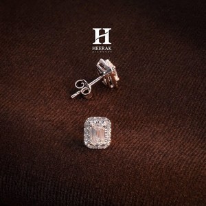 Luxury <b>Emerald</b> Cut Lab Grown Diamond Halo <b>Stud</b> Earrings IGI Certified VVS EF Diamond White Gold 925 Silver Jewelry for Women - Product Image 3