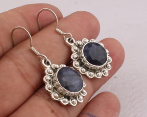 Pendientes de Zafiro Azul Natural, Plata de Ley 925, Estilo Victoriano Vintage, Gemas Azules Reales, Joyería al por Mayor - Product Image 2