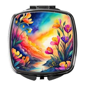 Espejo de maquillaje de viaje compacto colorido Freesia, espejo de bolsillo plegable de mano para mujeres y niñas, Idea de regalo decorativa - Product Image 1