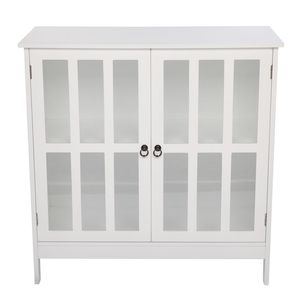 Mobiletto Laterale a Doppia Anta in Pino Bianco Stile Francese Antico, Grande Capacità di Stoccaggio per Soggiorno, Casa di Campagna, Bar Domestico, Trasparente - Product Image 3